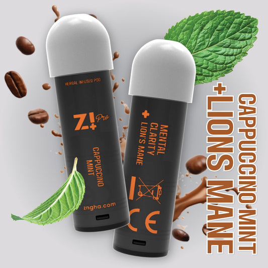 MENTAL CLARITY Digital Herbal Diffuser PRO+ / Cappuccino Mint + Lion's Mane (2 Pack Replacement Pods)