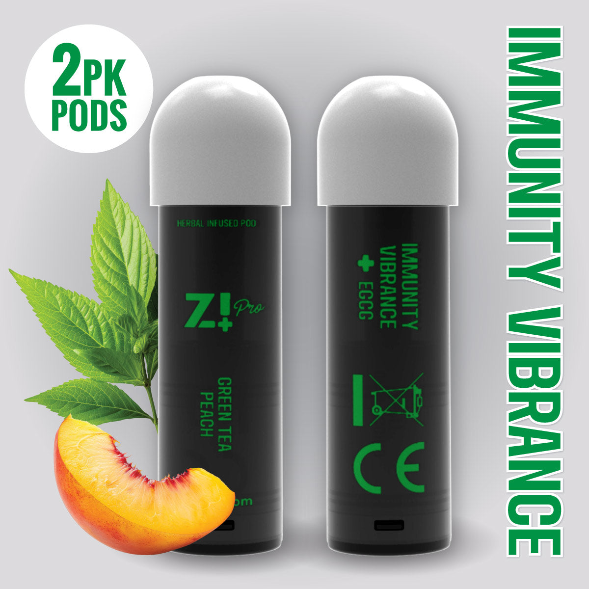 IMMUNITY VIBRANCE Digital Herbal Diffuser PRO+ / Green Tea Peach + EGCG (2 Pack Replacement Pods)
