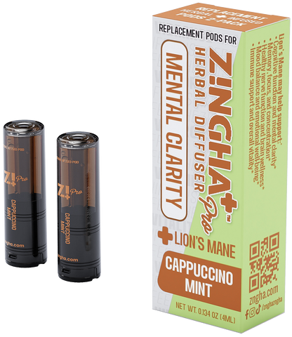 MENTAL CLARITY Digital Herbal Diffuser PRO+ / Cappuccino Mint + Lion's Mane (2 Pack Replacement Pods)