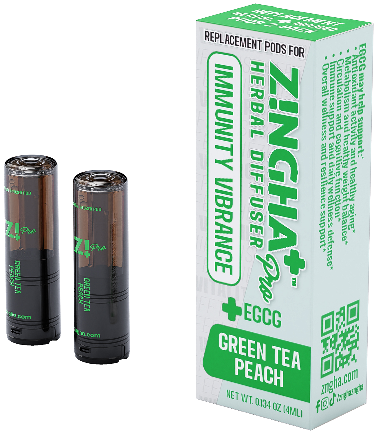 IMMUNITY VIBRANCE Digital Herbal Diffuser PRO+ / Green Tea Peach + EGCG (2 Pack Replacement Pods)