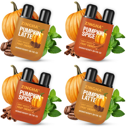 Four nasal inhalers with pumpkin spice and pumpkin latte flavors